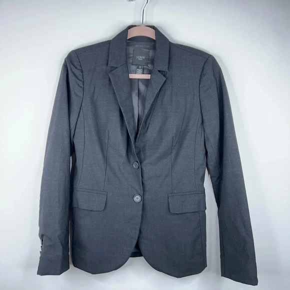 J Crew Black Blazer Wool Blend Stretch Classic Lined Two Button Front Size 2 - Picture 1 of 12